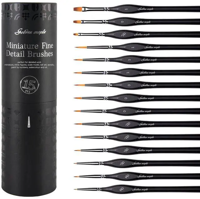 Main image of Miniature Paint Brushes, 15PC Model Brushes Micro Detail Paint Brush Set, Fine Detailing for Acrylics, Oils, Watercolors & Paint by Number, Figurine (Black)