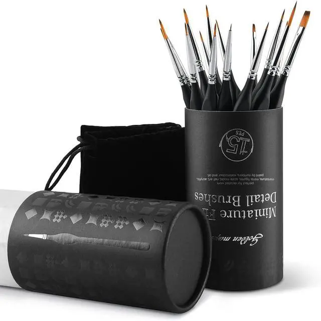 Alt view image 4 of 7 - Miniature Paint Brushes, 15PC Model Brushes Micro Detail Paint Brush Set, Fine Detailing for Acrylics, Oils, Watercolors & Paint by Number, Figurine (Black)