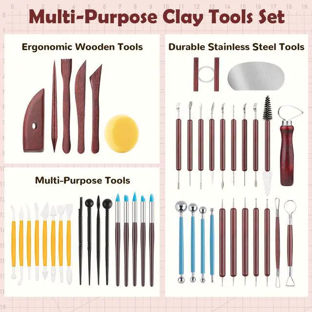 Alt view image 3 of 7 - 48PCS Pottery Tools Kit for Sculpting, Clay Carving Tools, Ceramic Tools for Polymer Clay, Modeling, Trimming, Molding, Shaping, Pottery Kiln, Arts Crafts Supplies, Adults, Students, Beginners, Pros