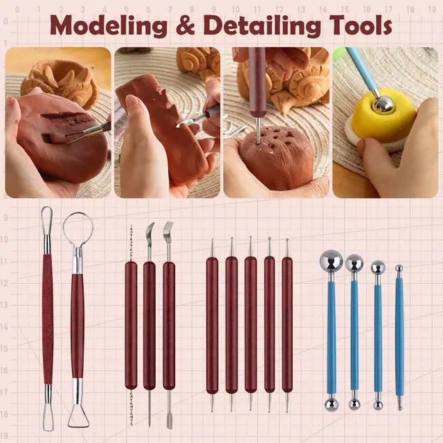 Alt view image 5 of 7 - 48PCS Pottery Tools Kit for Sculpting, Clay Carving Tools, Ceramic Tools for Polymer Clay, Modeling, Trimming, Molding, Shaping, Pottery Kiln, Arts Crafts Supplies, Adults, Students, Beginners, Pros