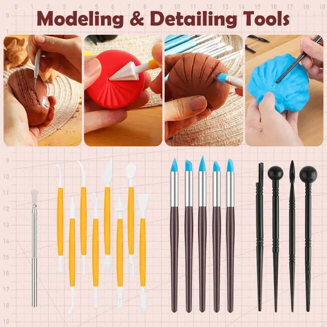Alt view image 6 of 7 - 48PCS Pottery Tools Kit for Sculpting, Clay Carving Tools, Ceramic Tools for Polymer Clay, Modeling, Trimming, Molding, Shaping, Pottery Kiln, Arts Crafts Supplies, Adults, Students, Beginners, Pros