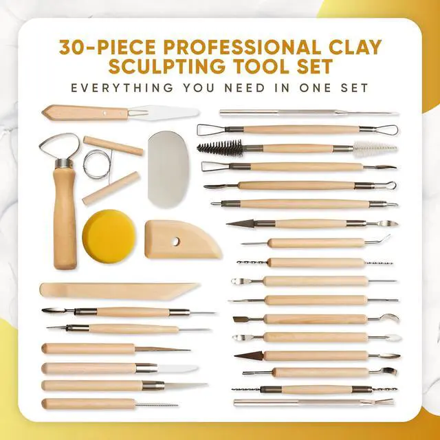 Alt view image 2 of 7 - 30 Pcs Clay Tools & Pottery Tools Kit, Professional Polymer Clay Sculpting | Tools for Air Dry Clay, Ceramics Tools and Modeling Tools, Includes Wire Cutter, Ribbon Tool