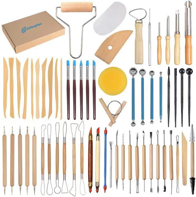 Main image of 61Pcs Ceramic Clay Tools Kit Pottery Tools Clay Sculpting Shapers Carving Tool Set Contains Most Essential Wooden Clay Tools for Potters Beginners