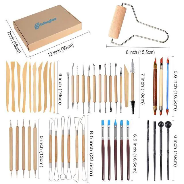 Alt view image 4 of 7 - 61Pcs Ceramic Clay Tools Kit Pottery Tools Clay Sculpting Shapers Carving Tool Set Contains Most Essential Wooden Clay Tools for Potters Beginners