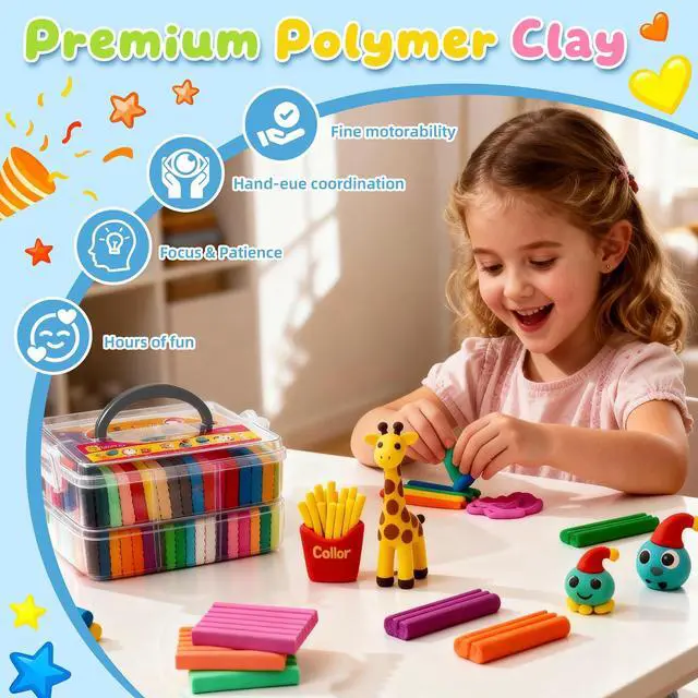 Alt view image 3 of 7 - 52 Colors Polymer Clay Kit,Oven Bake Modeling Clay for Kids Adults | DIY Molding Clay Starter Sculpting Set With Tools & accessories,Non-Sticky,Kids School Classroom Stem,Home Party Art Crafts
