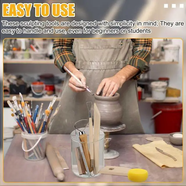 Alt view image 6 of 6 - 40 Pcs Pottery Clay Tools Kit Sculpting Clay Tool Carving Kit | Includes Cutting Modeling Trimming with Smooth Wooden Handles, Back to School Supplies