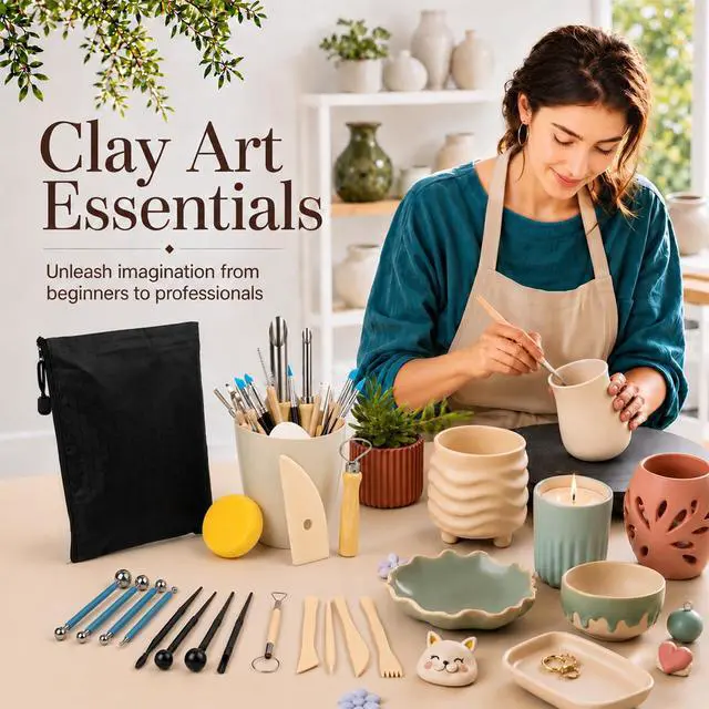 Alt view image 2 of 7 - 42Pcs Clay Tools Kit, Ceramic & Pottery Tools for Adults | Practical Polymer Clay Tools, Clay Sculpting Tools for Pottery Craft, Air Dry Clay Tools for Dotting, Carving, Modeling