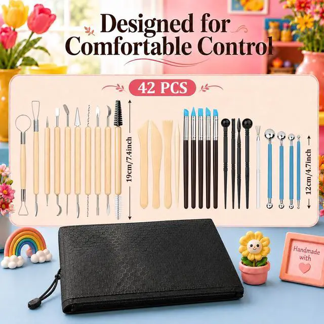 Alt view image 3 of 7 - 42Pcs Clay Tools Kit, Ceramic & Pottery Tools for Adults | Practical Polymer Clay Tools, Clay Sculpting Tools for Pottery Craft, Air Dry Clay Tools for Dotting, Carving, Modeling