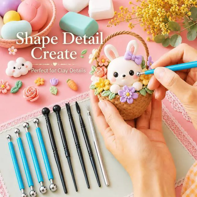 Alt view image 6 of 7 - 42Pcs Clay Tools Kit, Ceramic & Pottery Tools for Adults | Practical Polymer Clay Tools, Clay Sculpting Tools for Pottery Craft, Air Dry Clay Tools for Dotting, Carving, Modeling
