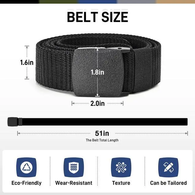 Alt view image 2 of 7 - Tactical Men's Nylon Belts,5 Pack Men Casual Canvas Belt | Military Outdoor Metal-Free Web Work Belt
