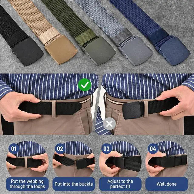 Alt view image 5 of 7 - Tactical Men's Nylon Belts,5 Pack Men Casual Canvas Belt | Military Outdoor Metal-Free Web Work Belt
