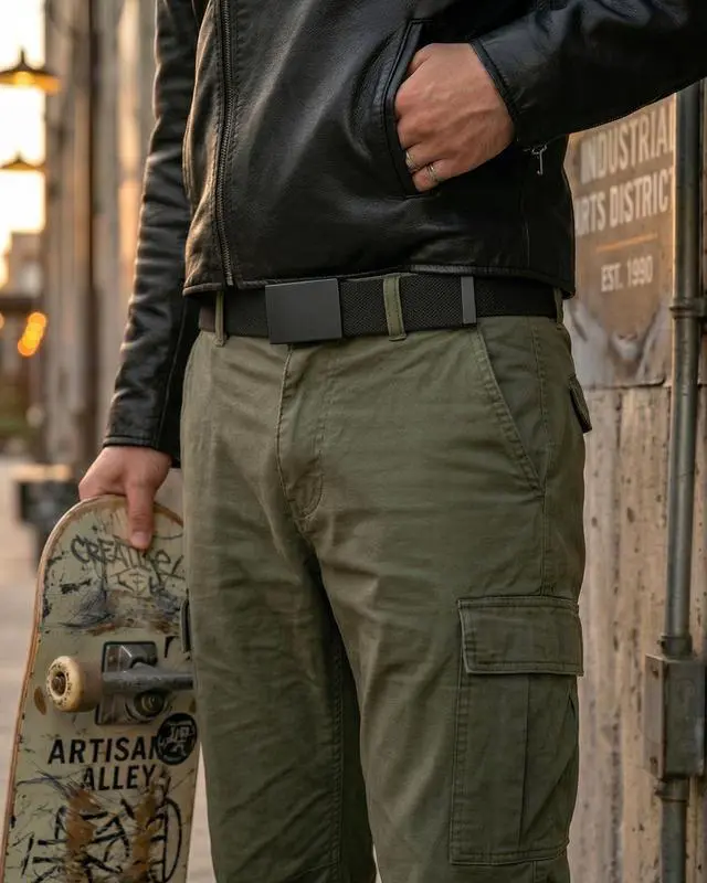 Alt view image 2 of 7 - Cut To Fit Canvas Web Belt Size Up to 52" with Flip-Top Solid Black Military Buckle (Black)