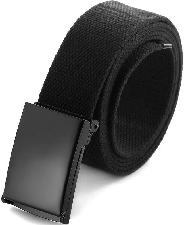 Main image of Cut To Fit Canvas Web Belt Size Up to 52" with Flip-Top Solid Black Military Buckle (Black)