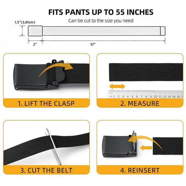 Alt view image 3 of 7 - Cut To Fit Canvas Web Belt Size Up to 52" with Flip-Top Solid Black Military Buckle (Black)