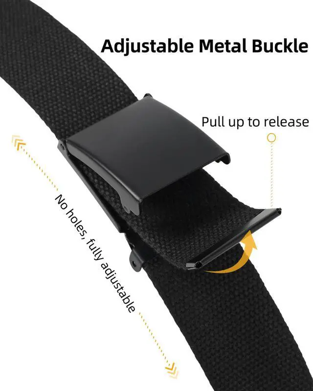 Alt view image 4 of 7 - Cut To Fit Canvas Web Belt Size Up to 52" with Flip-Top Solid Black Military Buckle (Black)
