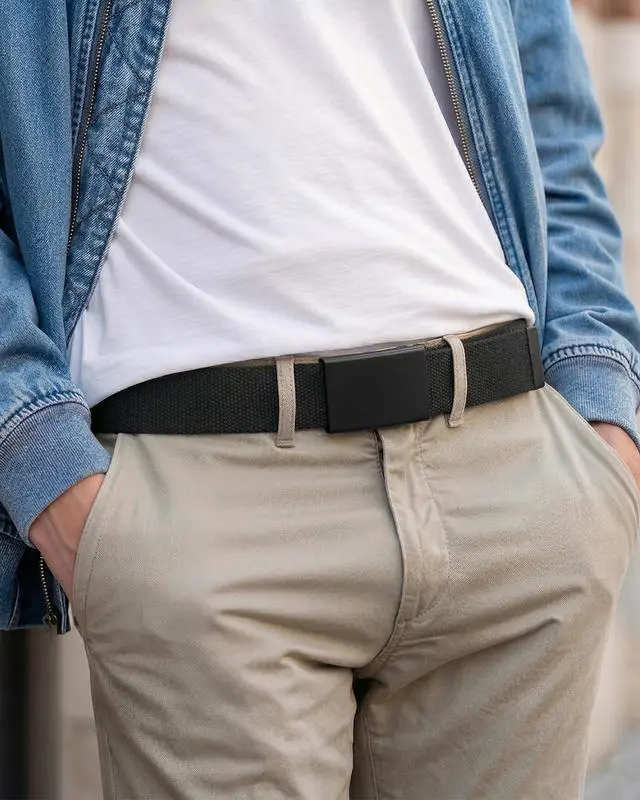 Alt view image 5 of 7 - Cut To Fit Canvas Web Belt Size Up to 52" with Flip-Top Solid Black Military Buckle (Black)