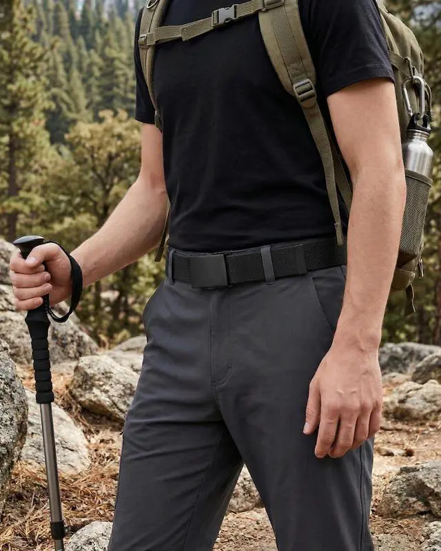 Alt view image 7 of 7 - Cut To Fit Canvas Web Belt Size Up to 52" with Flip-Top Solid Black Military Buckle (Black)