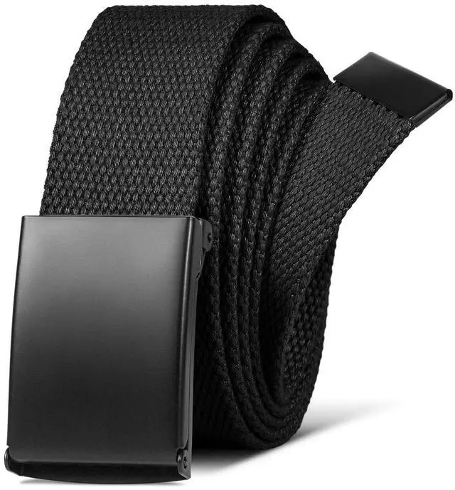 Main image of Mens Belt,Work Belts for Men,Holeless Adjustable Golf Canvas Belts for Men | Men Casual Dress Fashion Web Cloth Fabric BeltTrim To Fit,Unisex, with Quick Release Metal Buckle, Fits AnywhereBlack