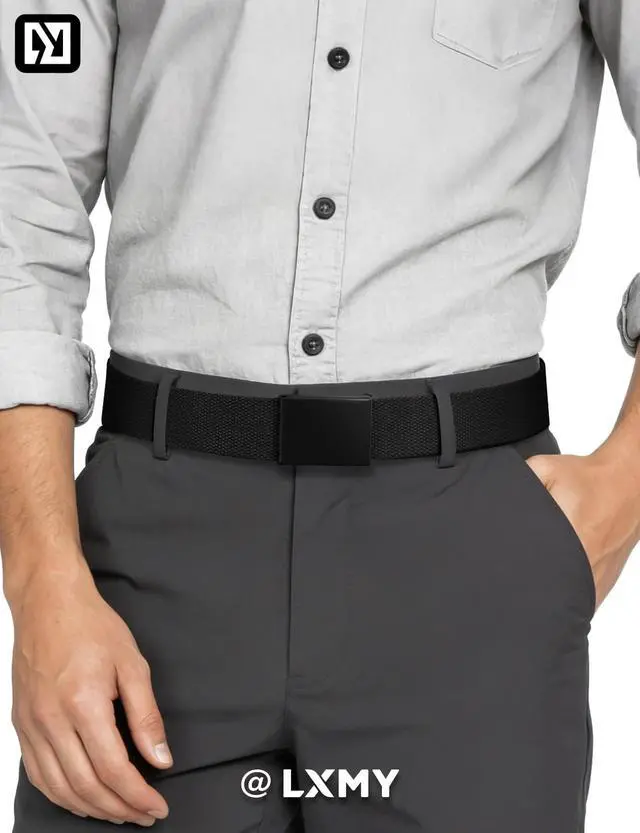Alt view image 2 of 7 - Mens Belt,Work Belts for Men,Holeless Adjustable Golf Canvas Belts for Men | Men Casual Dress Fashion Web Cloth Fabric BeltTrim To Fit,Unisex, with Quick Release Metal Buckle, Fits AnywhereBlack