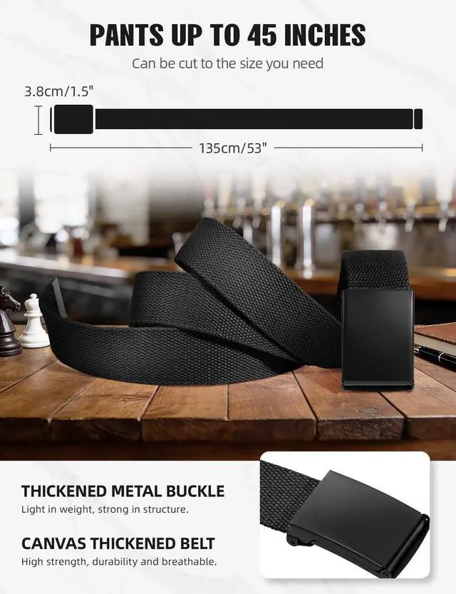 Alt view image 3 of 7 - Mens Belt,Work Belts for Men,Holeless Adjustable Golf Canvas Belts for Men | Men Casual Dress Fashion Web Cloth Fabric BeltTrim To Fit,Unisex, with Quick Release Metal Buckle, Fits AnywhereBlack