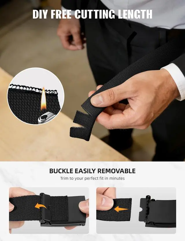 Alt view image 4 of 7 - Mens Belt,Work Belts for Men,Holeless Adjustable Golf Canvas Belts for Men | Men Casual Dress Fashion Web Cloth Fabric BeltTrim To Fit,Unisex, with Quick Release Metal Buckle, Fits AnywhereBlack