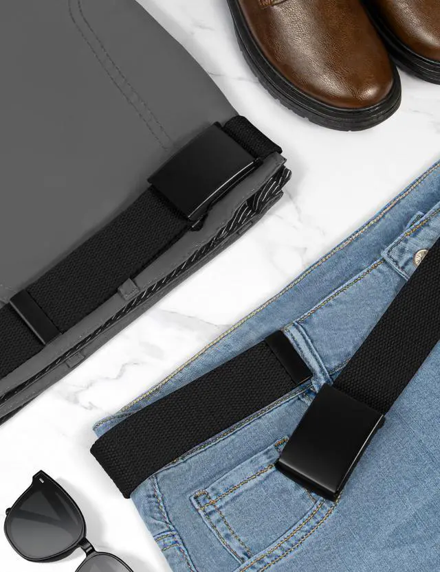 Alt view image 5 of 7 - Mens Belt,Work Belts for Men,Holeless Adjustable Golf Canvas Belts for Men | Men Casual Dress Fashion Web Cloth Fabric BeltTrim To Fit,Unisex, with Quick Release Metal Buckle, Fits AnywhereBlack