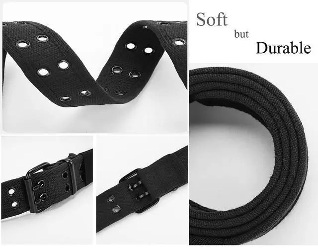 Alt view image 3 of 4 - Canvas Double Grommet Hole Belt 12 Colors 2043-BK-M