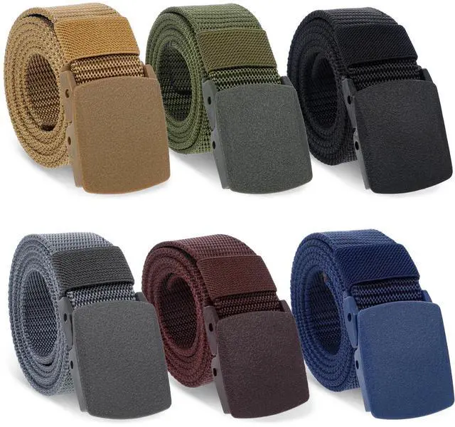 Main image of 6-Pack Nylon Webbing Canvas Belt | Men & Women's Plastic Buckle Belt, Outdoor, Hiking & Casual Belt Metal-free