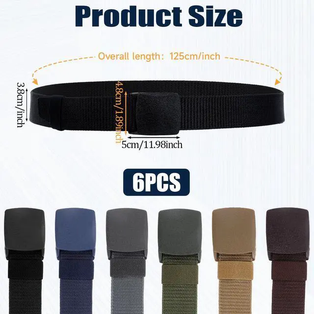 Alt view image 2 of 7 - 6-Pack Nylon Webbing Canvas Belt | Men & Women's Plastic Buckle Belt, Outdoor, Hiking & Casual Belt Metal-free