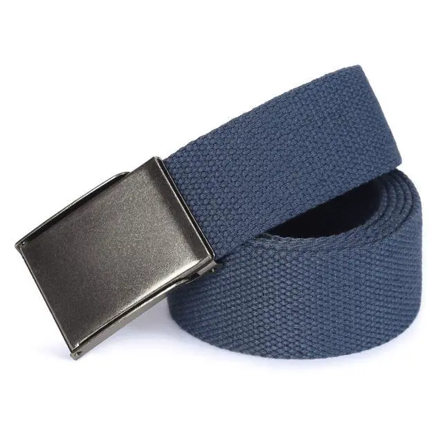 Alt view image 2 of 7 - Canvas Web Belt | Cut to Fit Up to 52" | Flip-Top Matte Silver Nickel Buckle (Navy)