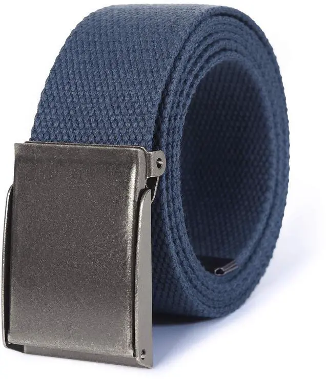 Main image of Canvas Web Belt | Cut to Fit Up to 52" | Flip-Top Matte Silver Nickel Buckle (Navy)