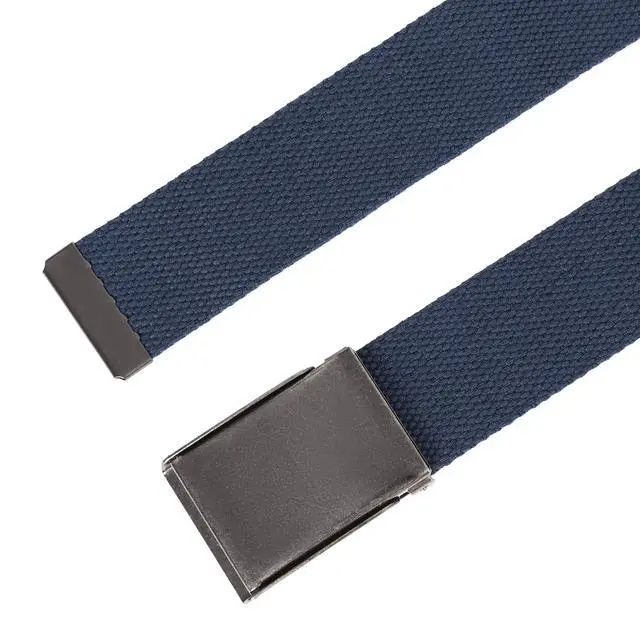 Alt view image 3 of 7 - Canvas Web Belt | Cut to Fit Up to 52" | Flip-Top Matte Silver Nickel Buckle (Navy)