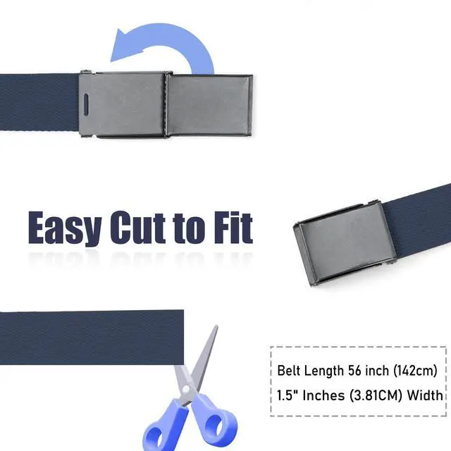 Alt view image 7 of 7 - Canvas Web Belt | Cut to Fit Up to 52" | Flip-Top Matte Silver Nickel Buckle (Navy)
