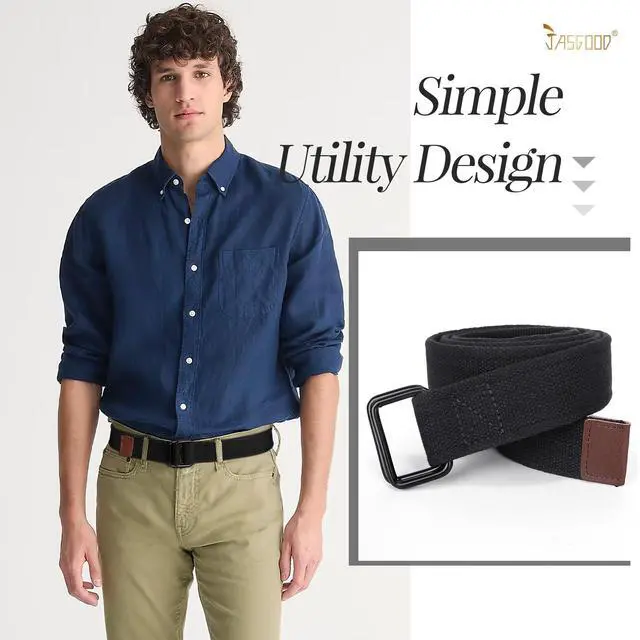 Alt view image 5 of 7 - Men Canvas Double Ring Belt Plus Size Men Cloth Casual Belt for Jeans Pants