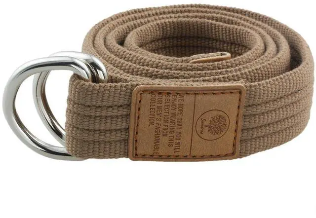 Main image of Canvas Web Belts with D-ring Buckle for Men, Khaki | Adjustable Military Style Double D Ring Men's Casual Belt