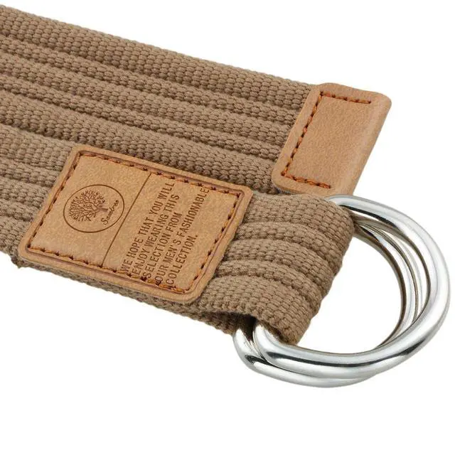 Alt view image 2 of 4 - Canvas Web Belts with D-ring Buckle for Men, Khaki | Adjustable Military Style Double D Ring Men's Casual Belt