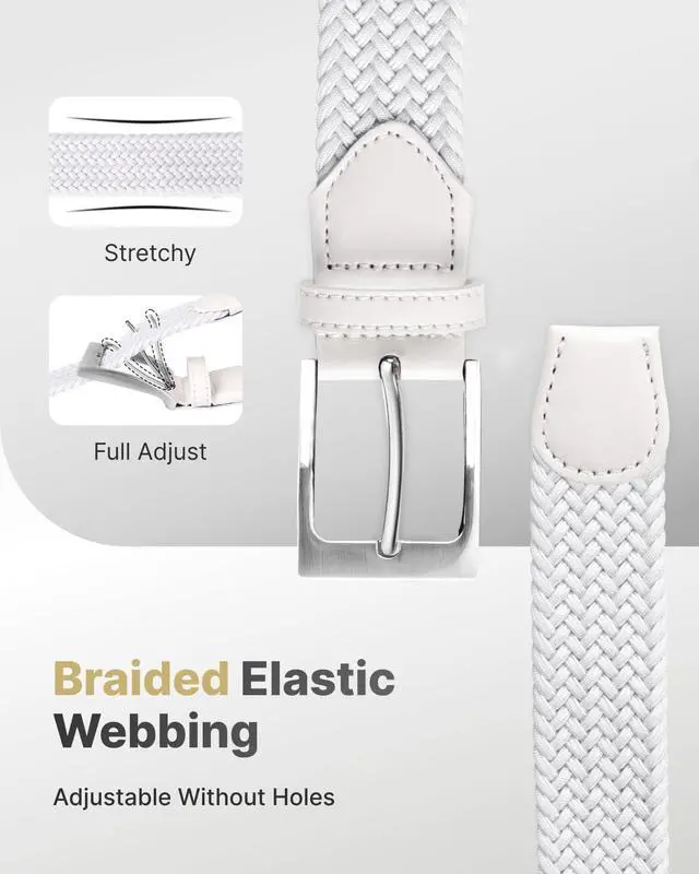 Alt view image 2 of 6 - Men's Golf Belt, Stretch Braided Elastic Woven Casual Jeans Belts 1 3/8" Nylon Web Work Belts for Men