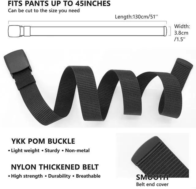 Alt view image 2 of 7 - Work Belts for Men,Belts for Men,Adjustable Nylon Canvas Fabric Golf Belt,No Metal Buckle, Fast Pass Through the Airport Security,Suitable for Work and Travel