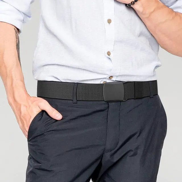 Alt view image 5 of 7 - Work Belts for Men,Belts for Men,Adjustable Nylon Canvas Fabric Golf Belt,No Metal Buckle, Fast Pass Through the Airport Security,Suitable for Work and Travel