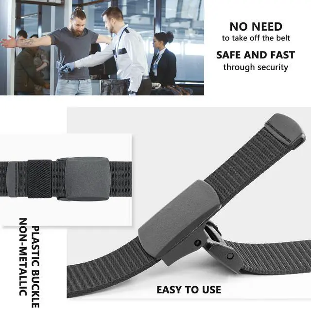 Alt view image 3 of 7 - Work Belts for Men,Belts for Men,Adjustable Nylon Canvas Fabric Golf Belt,No Metal Buckle, Fast Pass Through the Airport Security,Suitable for Work and Travel