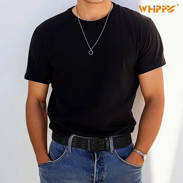 Alt view image 2 of 5 - Canvas Double Grommet Belt Unisex Casual Double Prong Belt for Men Women for Jeans Pants, Black,Black Buckle, S