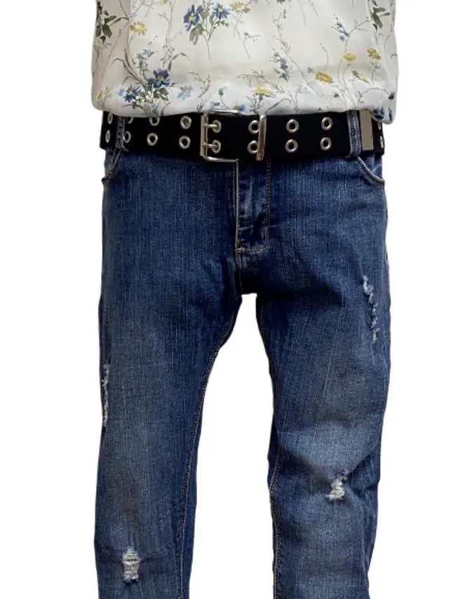 Alt view image 6 of 7 - Double Grommet Canvas Belt Adjustable Punk Style Web Belt for Women & Men Jeans, Unisex 1.5 Wide, Cotton Strap with Metal Buckle (black, L: waist size 36"~40")