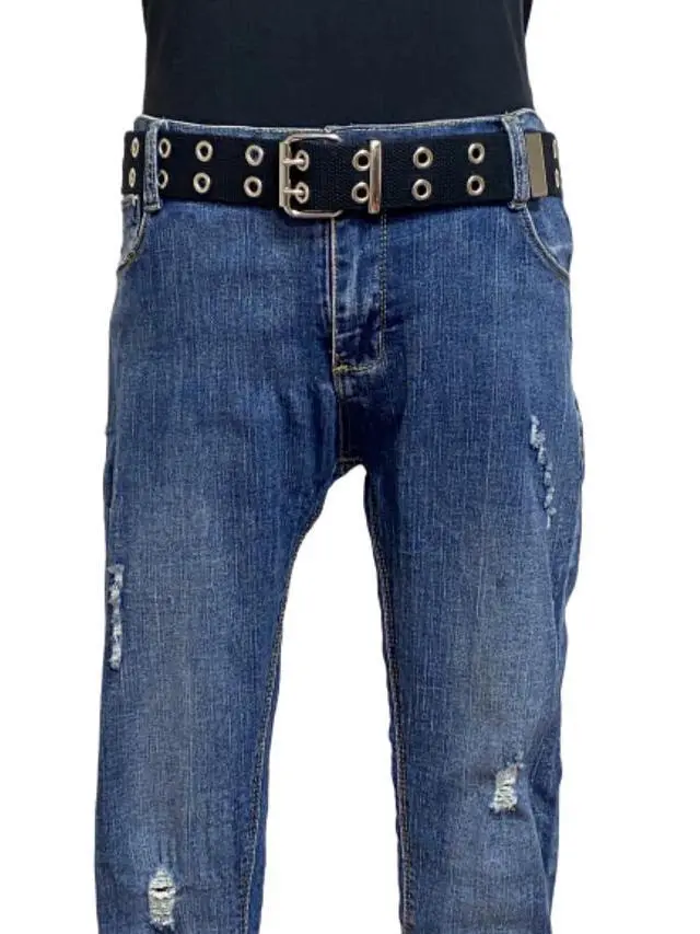 Alt view image 7 of 7 - Double Grommet Canvas Belt Adjustable Punk Style Web Belt for Women & Men Jeans, Unisex 1.5 Wide, Cotton Strap with Metal Buckle (black, L: waist size 36"~40")