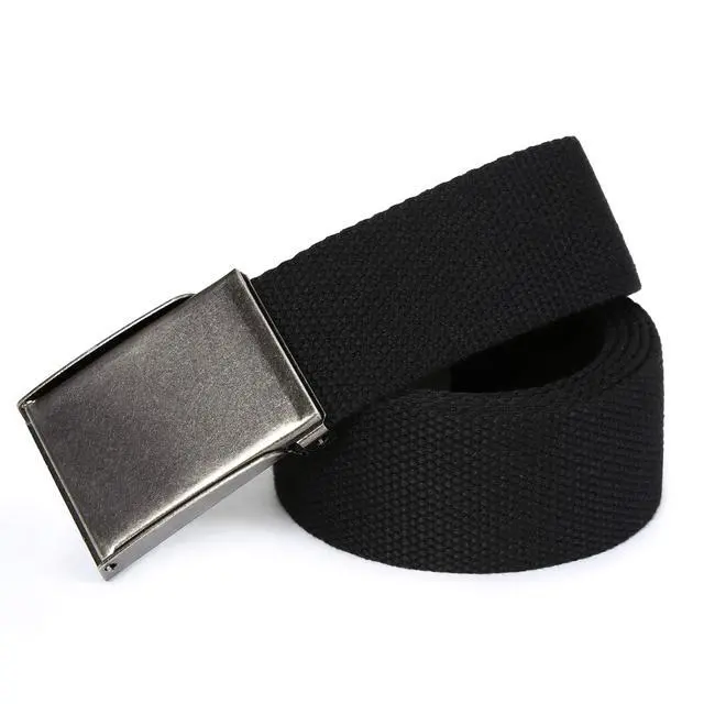 Alt view image 2 of 7 - Canvas Web Belt | Cut to Fit Up to 52" | Flip-Top Matte Silver Nickel Buckle (Black)