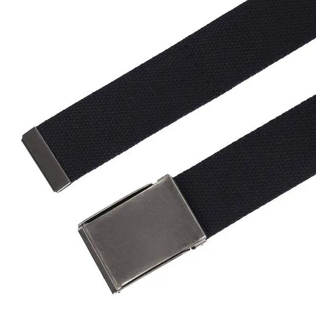 Alt view image 3 of 7 - Canvas Web Belt | Cut to Fit Up to 52" | Flip-Top Matte Silver Nickel Buckle (Black)