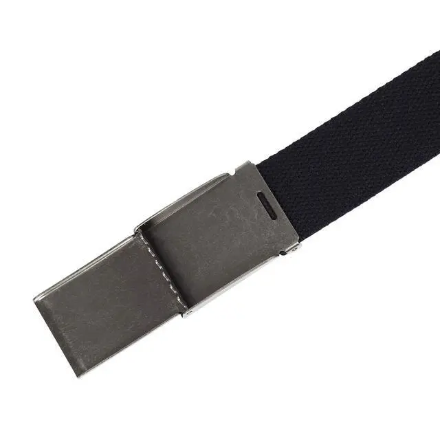 Alt view image 4 of 7 - Canvas Web Belt | Cut to Fit Up to 52" | Flip-Top Matte Silver Nickel Buckle (Black)