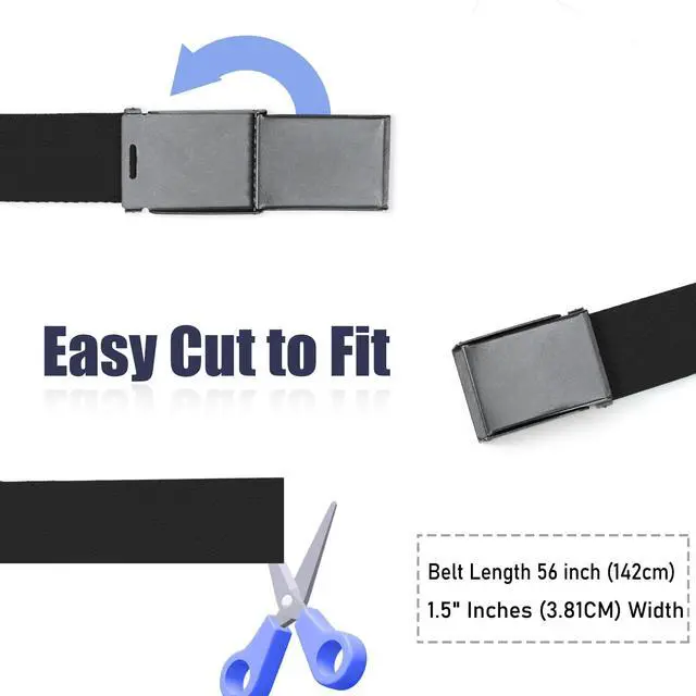 Alt view image 7 of 7 - Canvas Web Belt | Cut to Fit Up to 52" | Flip-Top Matte Silver Nickel Buckle (Black)