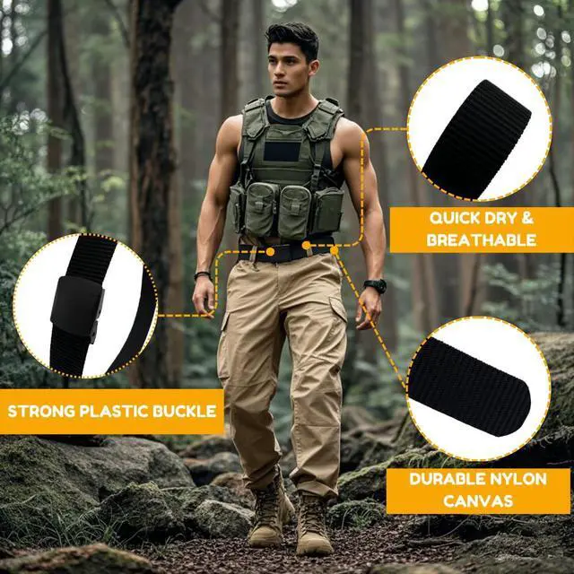 Alt view image 3 of 7 - Nylon Belts for Men Military Tactical Slide Plastic Buckle Belt Adjustable No Holes Canvas Web Belt Outdoor