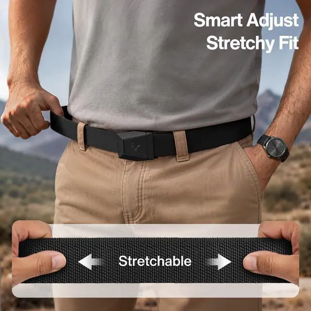 Alt view image 6 of 7 - Stretch Tactical Web Belt For Men-Trimmable 1.5"-Adjustable Fit | Smooth Sliding | Adjustable for Precise Fit | Tailored Size | Rugged Nylon for Heavy Duty, Hiking, Hunting