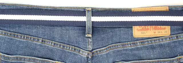 Alt view image 7 of 7 - Canvas Web Belt D-Ring Buckle 1.25" Wide Metal Tip (Navy/Cream-XL) | Double Ring Military Style Webbing Strap